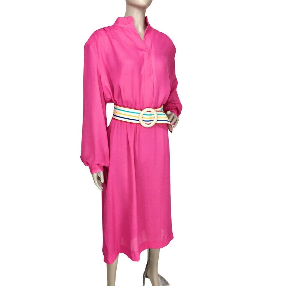 Vintage 80s Willi Of California Barbie Pink Sheer Chiffon Midi Dress Size L/XL